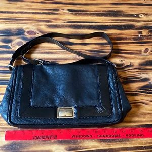 Black Leather Shoulder Bag Purple Interior